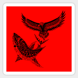 the shark and the eagle in hunting night ecopop Magnet